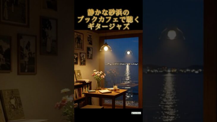 静かな砂浜のブックカフェで聴く｜月夜に寄り添うギタージャズBGM