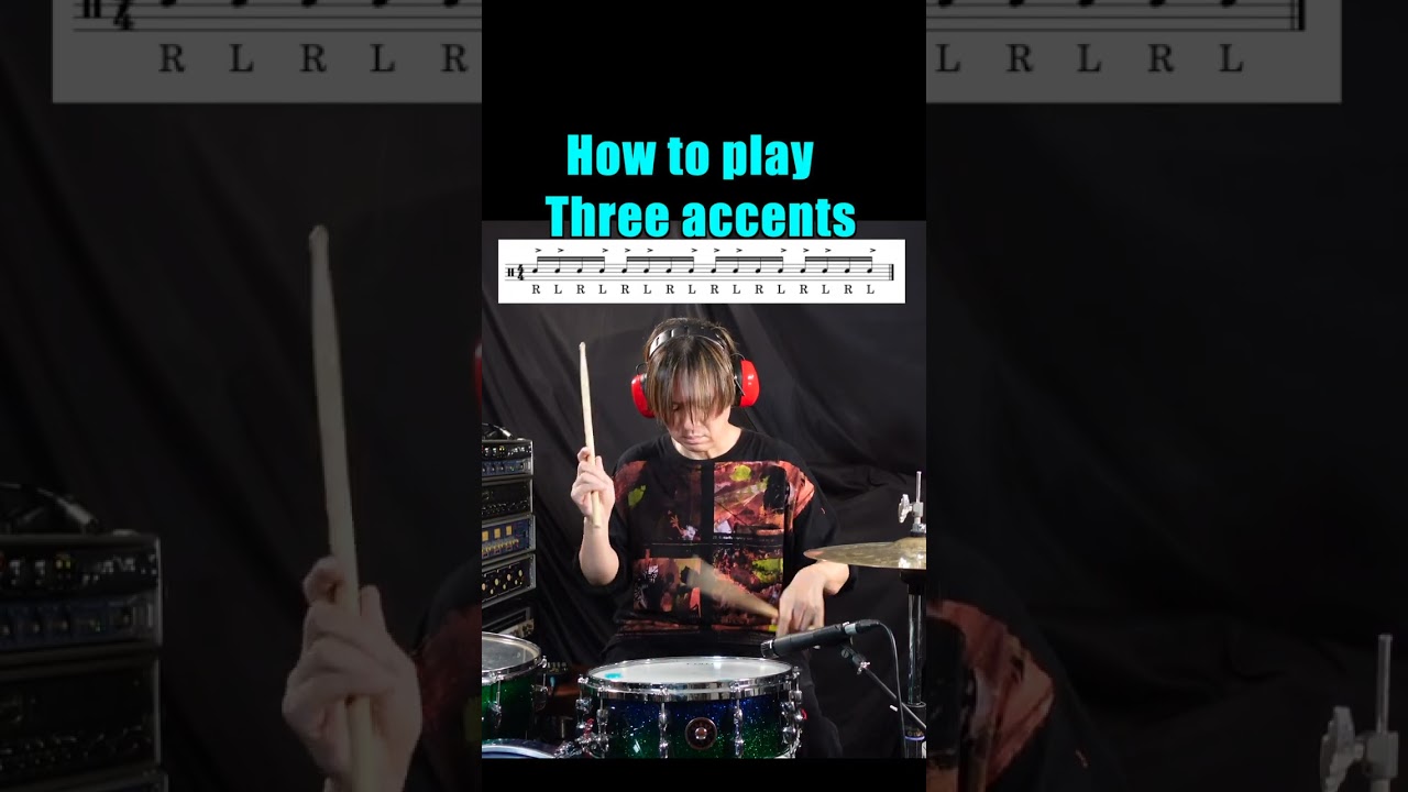 Basic Exercises with Three accents アクセント3つの基本練習124 今回は1つ目2つ目4つ目です #drums #rudiments #drumlessons